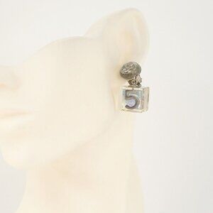 CHANEL No.5 Cube Dangle Earrings Silver Clip-on Vintage 97P w/BOX b10739